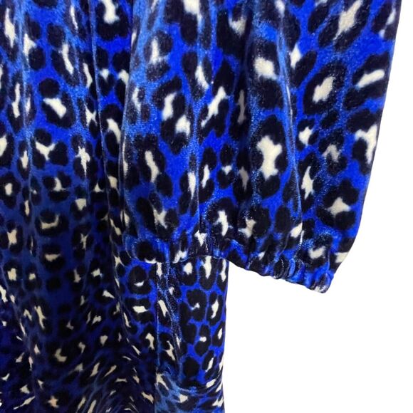 Jude Connally Velour Mini Dress L – Blue Black Animal Print Flounce Hem Velvet - Picture 2 of 6